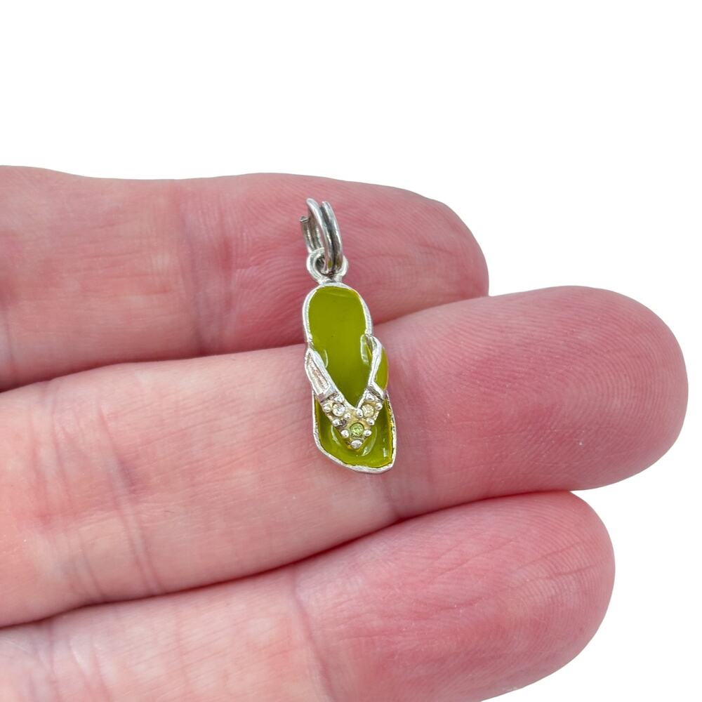 Vintage Sterling Silver 925 Lime Green Cubic Zirconia Flip Flop Charm